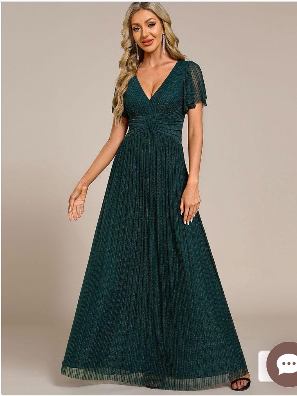 NWT Ever Pretty Deep Green Teal V-Neck Pleated Maxi Dress